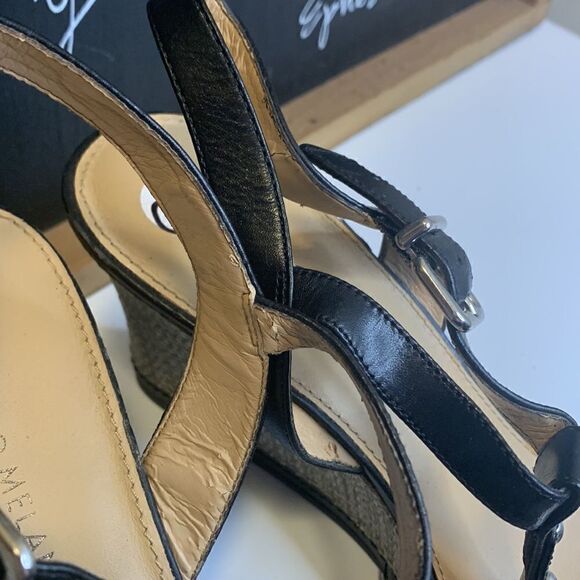 Antonio Melani Black Suede Slingback T-Strap Cork Wedge Heels - 10M - Picture 8 of 12